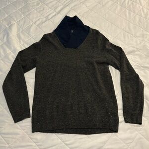 Express Merino Wool Pullover Sweater Men’s Medium M Grey Navy Blue EUC